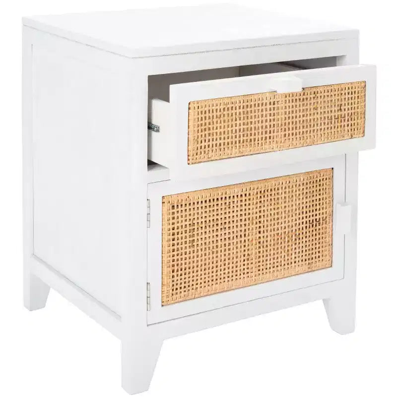 Mindi Wood and Rattan Nightstand with Drawer and Door 14"