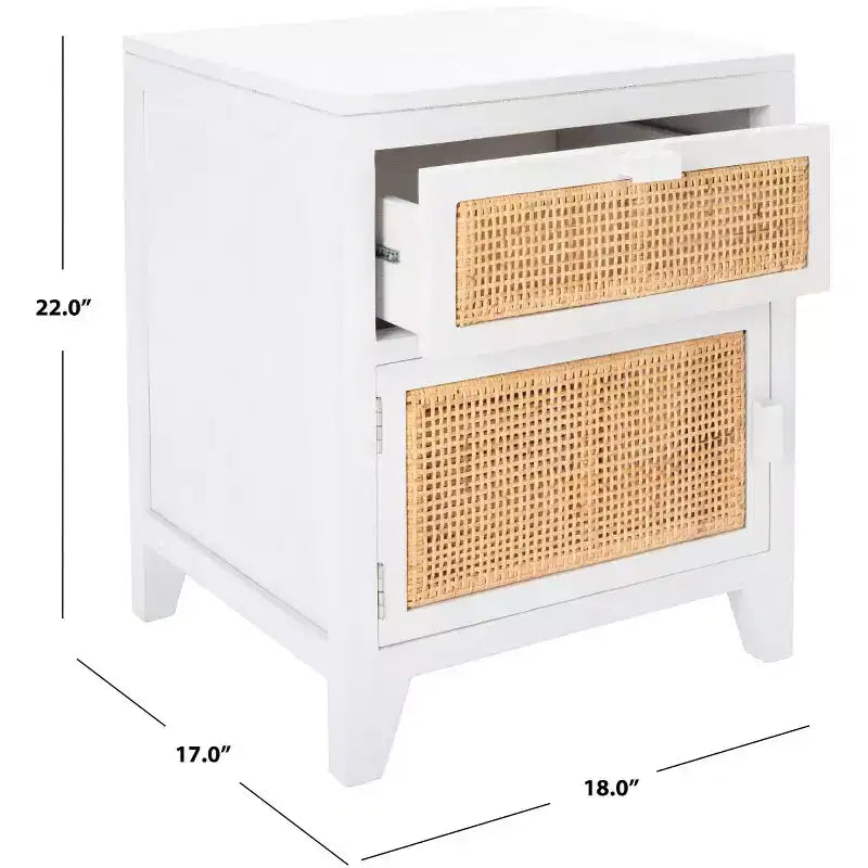 Mindi Wood and Rattan Nightstand with Drawer and Door 14"