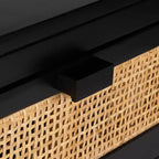 Table de chevet 14" Mindi Bois et Rotin avec Tiroir et Porte