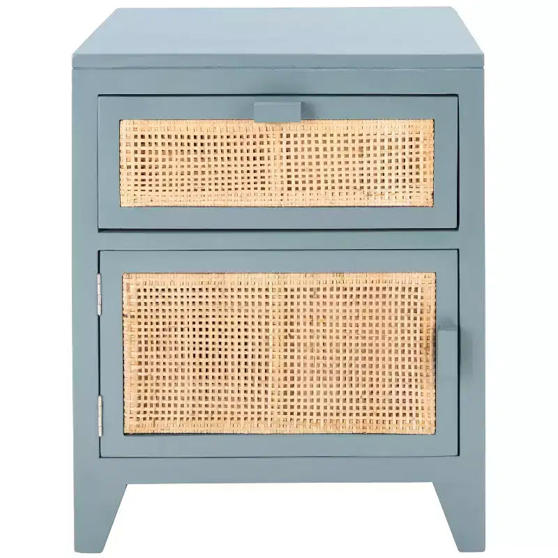 Mindi Wood and Rattan Nightstand with Drawer and Door 14"
