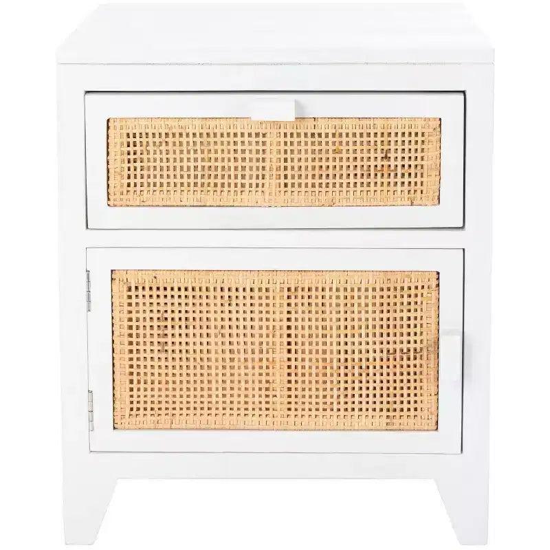 Mindi Wood and Rattan Nightstand with Drawer and Door 14"