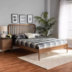 Lit plateforme en bois massif Noyer brun Double 119 cm