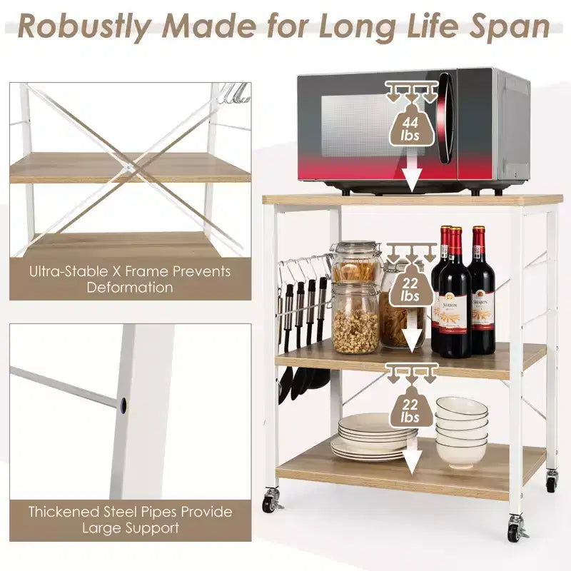 Steel 3-Tier Kitchen Baker's Rack with Hanging Hook 36"