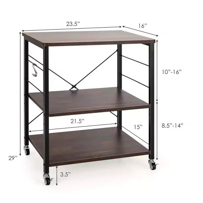 Steel 3-Tier Kitchen Baker's Rack with Hanging Hook 36"