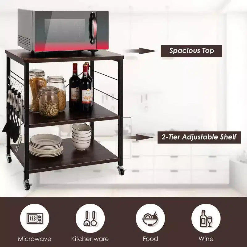 Steel 3-Tier Kitchen Baker's Rack with Hanging Hook 36"