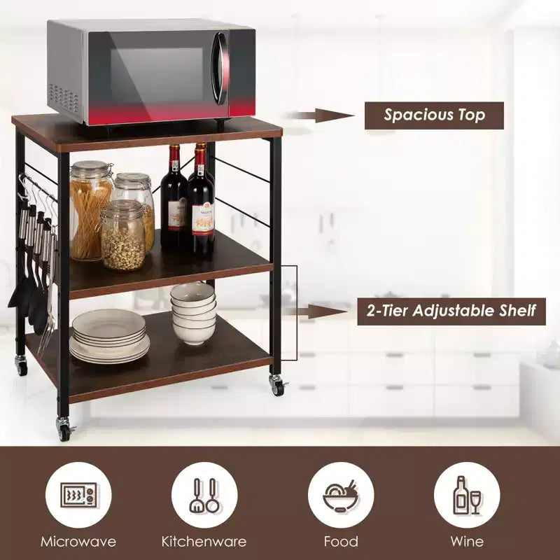 Steel 3-Tier Kitchen Baker's Rack with Hanging Hook 36"