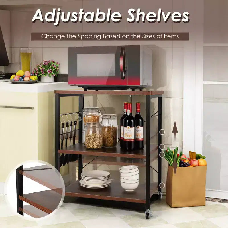 Steel 3-Tier Kitchen Baker's Rack with Hanging Hook 36"