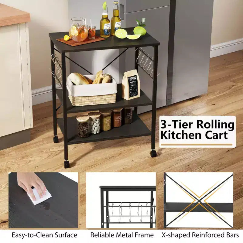 Steel 3-Tier Kitchen Baker's Rack with Hanging Hook 36"