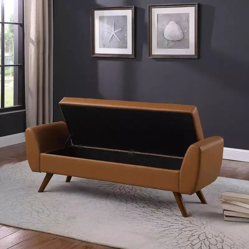 Fabric and Wood Storage Bench with Wood Legs 60"