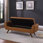 Banc de rangement en tissu et bois avec pieds en bois 60 po