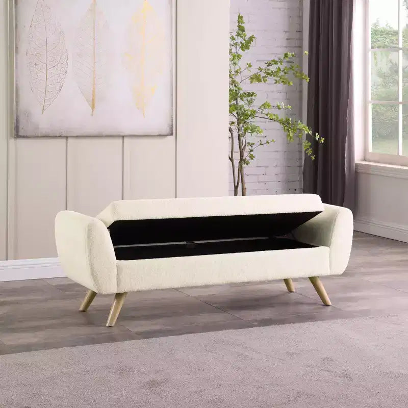 Fabric and Wood Storage Bench with Wood Legs 60"