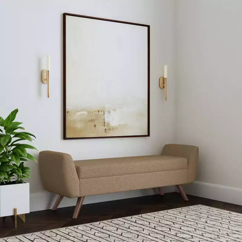Fabric and Wood Storage Bench with Wood Legs 60"