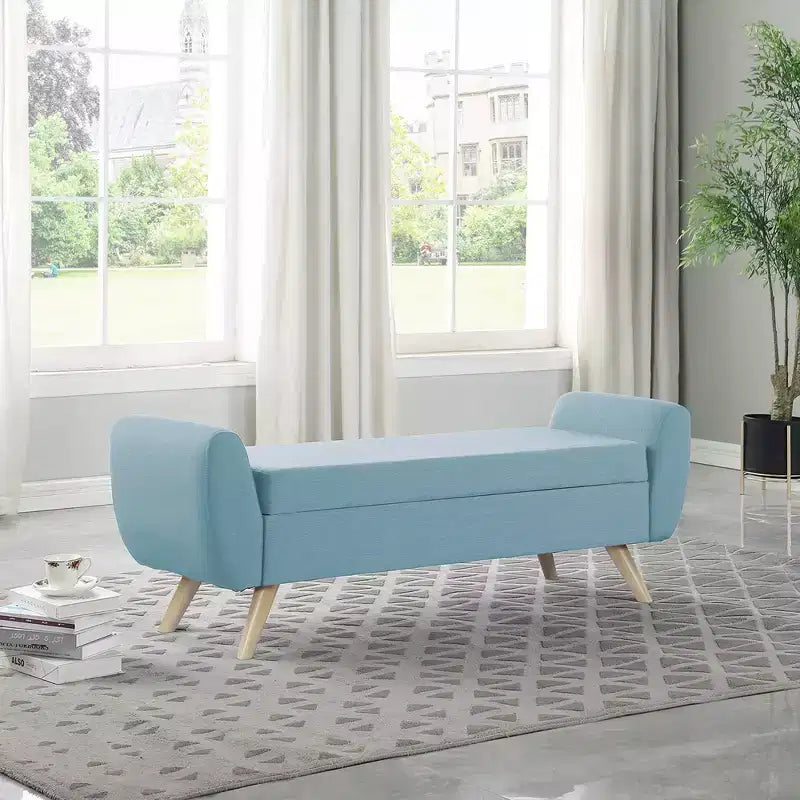 Fabric and Wood Storage Bench with Wood Legs 60"