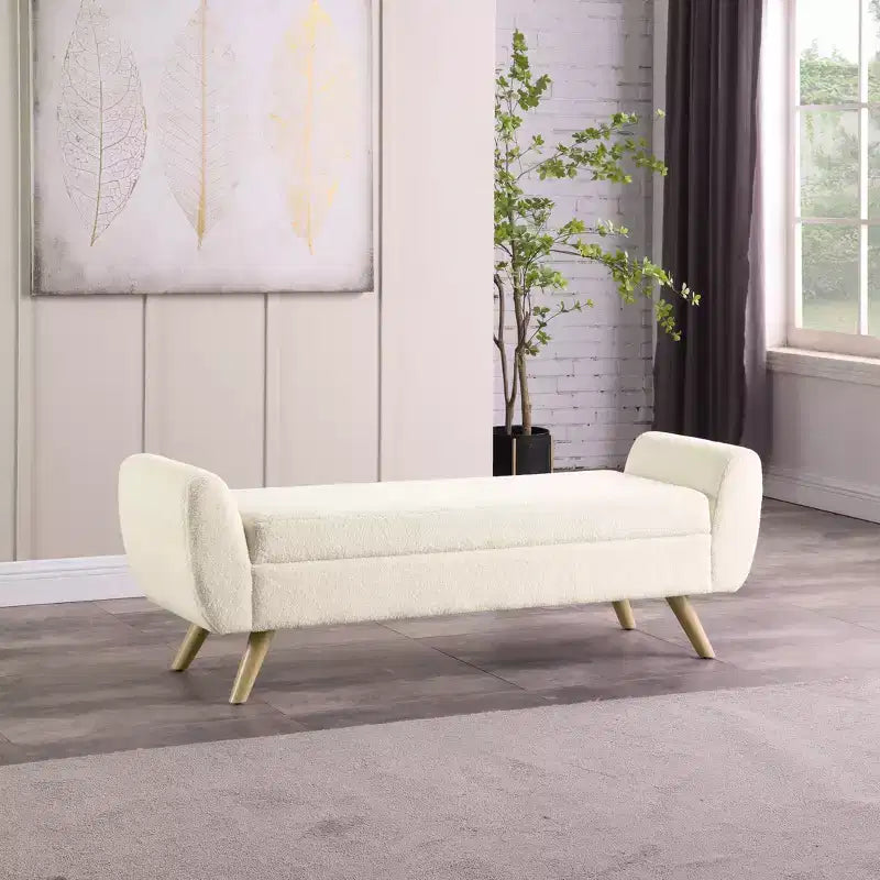 Fabric and Wood Storage Bench with Wood Legs 60"