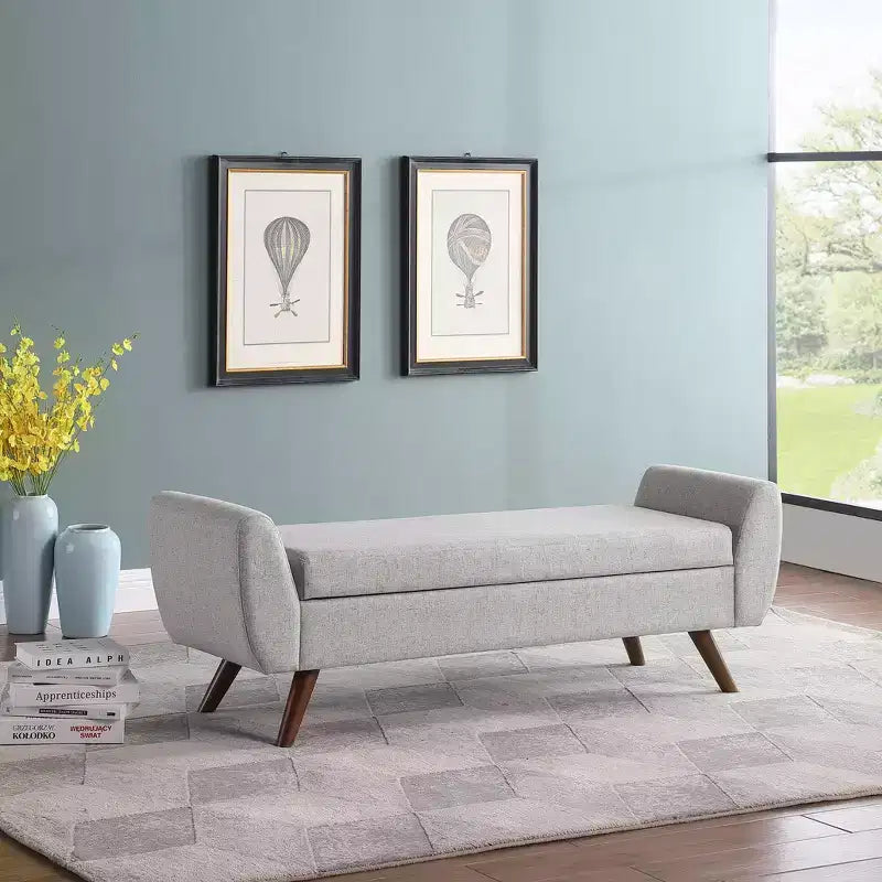 Fabric and Wood Storage Bench with Wood Legs 60"