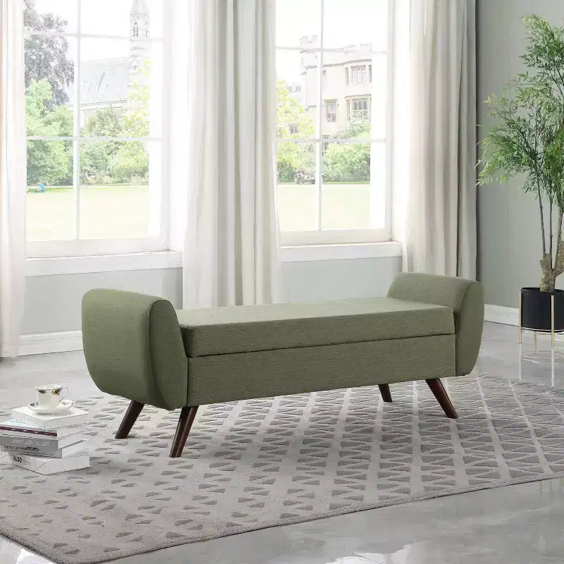 Fabric and Wood Storage Bench with Wood Legs 60"