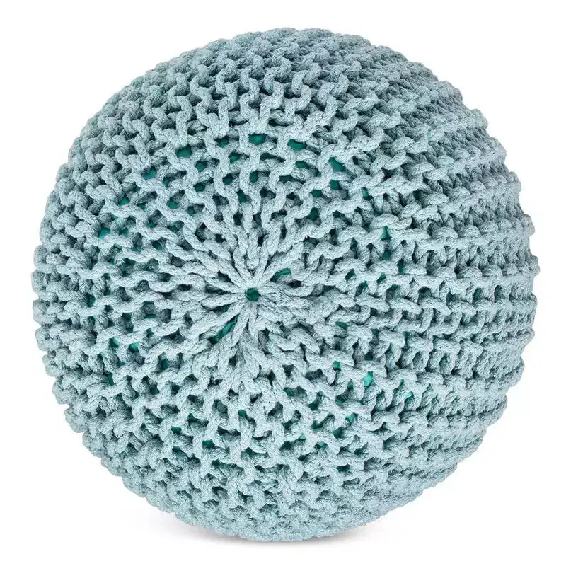 Cotton Hand-Knitted Round Pouf Ottoman Sage Green 20"