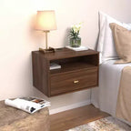 Table de chevet flottante en MDF avec tiroir et étagère ouverte 57 cm