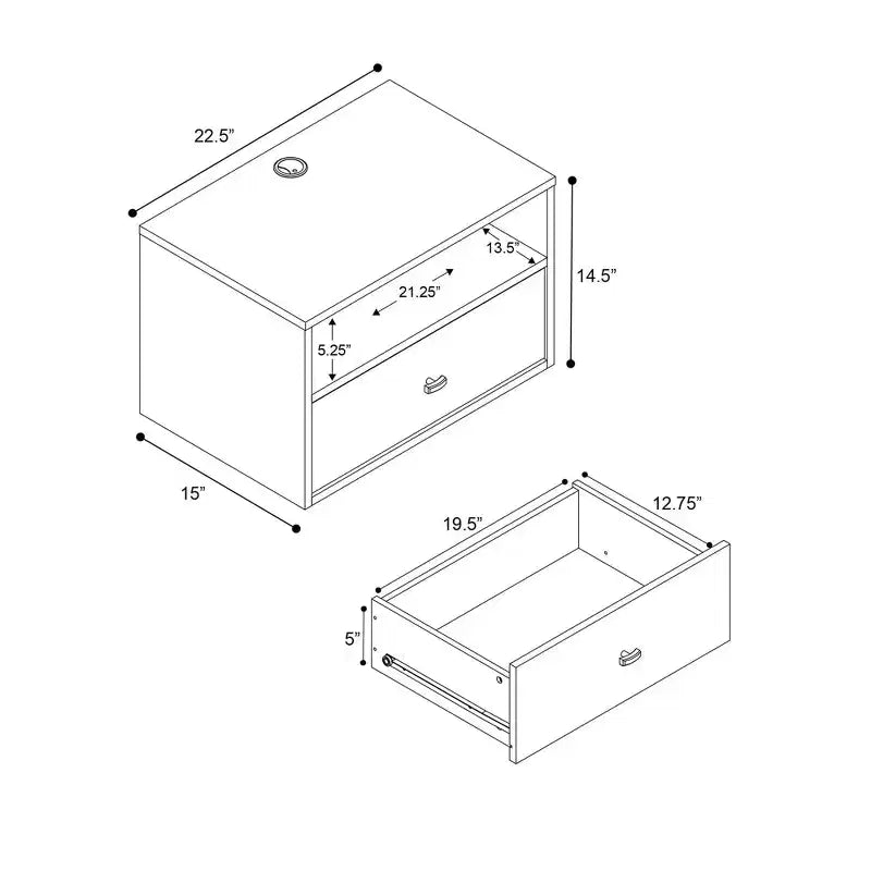 MDF Floating Nightstand with Drawer and Open Shelf 22.5"