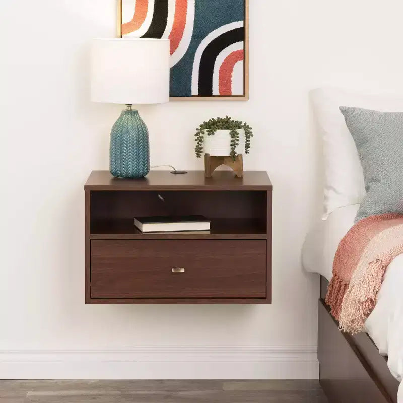 MDF Floating Nightstand with Drawer and Open Shelf 22.5"