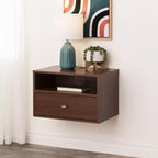 Table de chevet flottante en MDF avec tiroir et étagère ouverte 57 cm