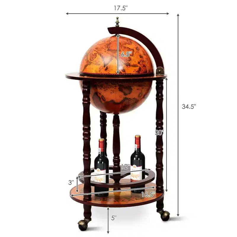 Wood Globe Wine Rack Stand 17.5"