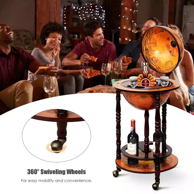 Wood Globe Wine Rack Stand 17.5"